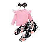 MATERIAL: The cute T-shirt material is cotton blend, soft and breathable, no harm to baby girls skin health. FASHION DESIGN: Ruffled layered shoulder top design with bow-knot pant , cute and fashionable. We are sure your little girl will loves this P...