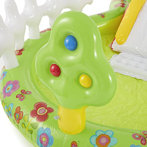 Image of INTEX Garden Inflatable Kiddie Pool: Inflatable Kids Pool with Water Sprayer and Slide - Splash Pad - 114 inch x 71 inch x 41 inch - Ages 3+