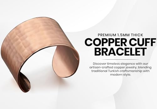 DEMMEX Copper Bracelet for Women – 100% Pure Hammered Turkish Copper Cuff, 1.5mm Thick High-Gauge, Handmade, Uncoated & Non-Magnetic, 1.6" Wide, Adjustable, in Wooden Gift Box3