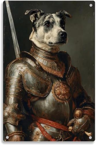 Wowisfox Knight Armor Dog Tin Sign 8x12 Vintage Metal Decor