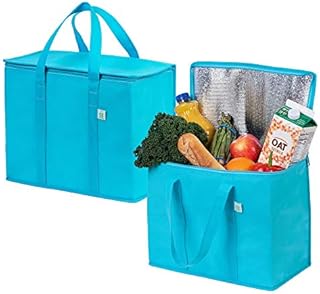 Insulated Reusable Grocery Bag by VENO, Durable, Heavy Duty, Extra Large Size, Stands Upright, Collapsible, Sturdy Zipper, Made by Recycled Material, Eco-Friendly