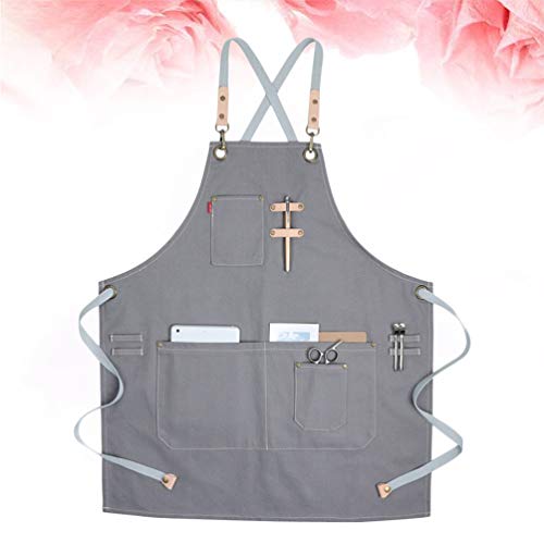 UPKOCH Delantal de Trabajo de Lona Delantal de barbero Delantal de Cocina para Hombres con Bolsillo y Anillo Colgante - Imagen 6