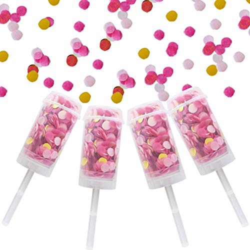 4 Stück Rosa Konfetti Popper Party Popper Hell-Pink Konfetti Shooter Hochzeits Konfetti Pop für Abschlussfeier Geburtstagsfeier Babyparty Brautjubiläum Kindergeburtstag Party Dekoration Cover