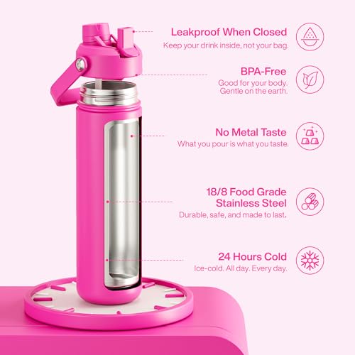 Image of ENCOOL Insulated Water Bottle with Straw Stainless Steel Water Bottle, Leak-Proof, BPA-Free, Double Wall Vacuum Keeps Cold for 24 Hours for Sports, Travel, School (26 oz, Persian Rose)