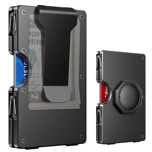 Image of Wallet for Men - Air Tags Metal Wallet Work with Apple Find My(iOS Only), Black, Black for iOS, Minimalist