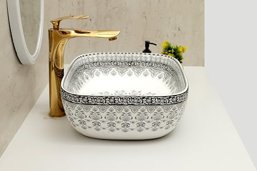 Image of Moroccan Design Ceramic Tabletop Wash Basin | Countertop Vessel Sink | Wash Basin over counter For Bathroom Hotel Home (18x13x5.5 Inch) (TORO 4014) (Moroccan Design 101)