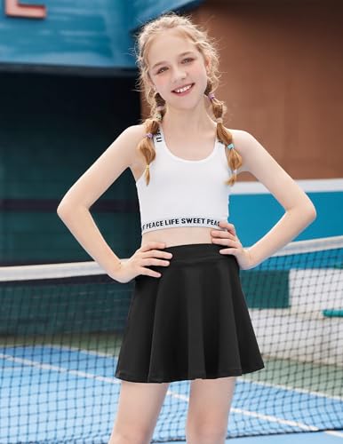 Arshiner Schwarzer Rock Mädchen Tennisrock Hohe Taille Faltenrock Kinder A-Linien Skater Rock Cheerleader Hosenrock Sommerrock Minirock 130/8-9 Jahre