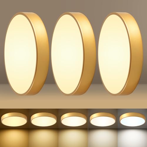 Image of Flush Mount Ceiling Light Fixtures Gold LED 5CCT 12In 24W 3Pack