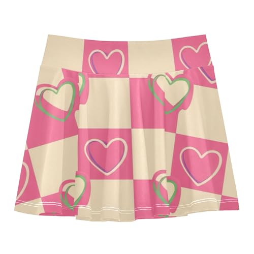 Joisal Checkerboard Pink Cream Athletic Shorts Girls Skorts Tennis Skirts Kids Personalized Little Girl 3t