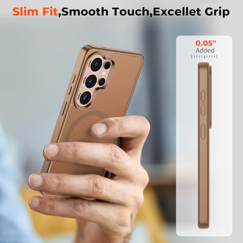 Image of SUPFINE Magnetic for Samsung Galaxy S26 Ultra Case with Screen Protector, (Built-in Magnets) (Military Grade Drop Protection) Slim Translucent Shockproof Phone Case,Brown