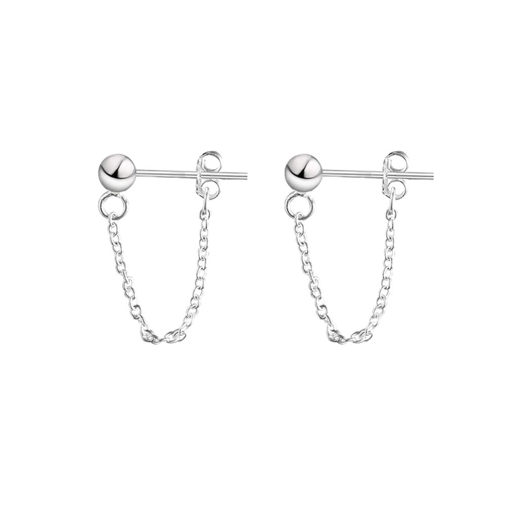 Minimalist Ball Bead Tassel Chain Drop Dangle Earrings for Women Girls S925 Sterling Silver Tiny Balls Stud Tragus Cartilage Hypoallergenic Pierced