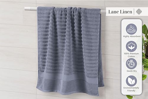 Lane Linen HGESRIB6PCTWST-CGRY Luxury Ribbed Bath Towels - 100% Cotton Towels For Bathroom, Zero Twist, Textured Shower Towel, Absorbent, Quick Dry, 2 Bath Towels, 2 Hand Towels, 2 Wash Cloths  thumb #4