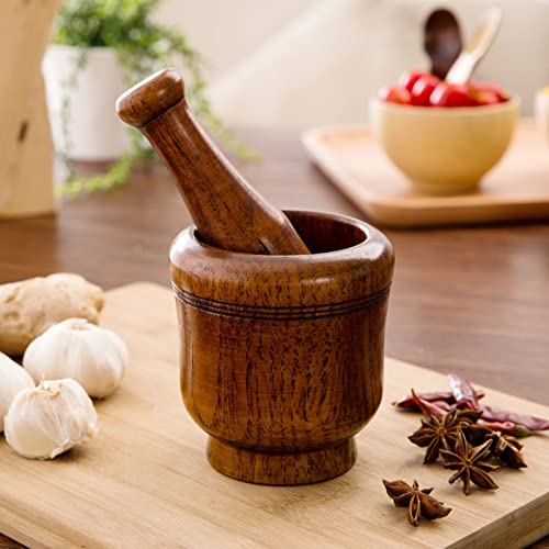Luvitory Mortar And Pestle Set, Wooden Spice Grinder Manual Garlic Masher Pepper Press Ginger Crusher Herb Spices Grinder Set Kitchen Gadgets #TOP4