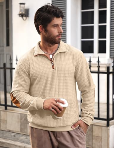 Mens Sweatshirt Casual Stand Collar Quarter Zip Pullover Fall Waffle Sweaters Long Sleeve with Pockets4