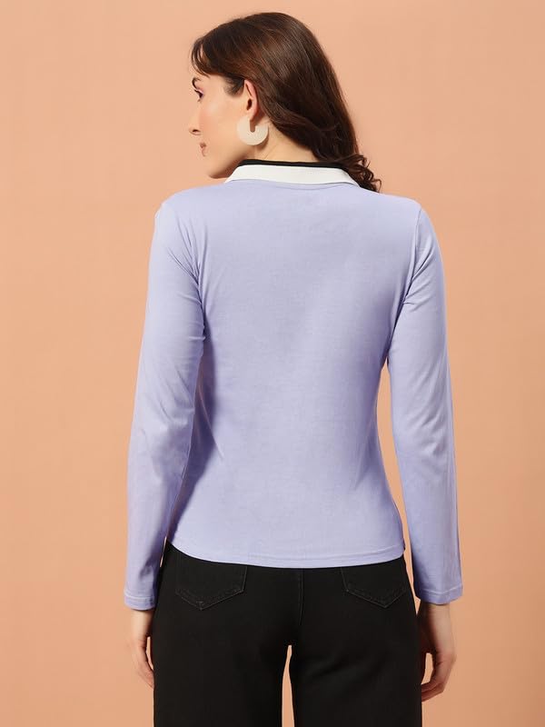 THE DRY STATE Women Basic Fit Full Sleeve T-Shirt with Collar - Baby Lavender - XL (Pack of 1) - Image 2 thumbnail