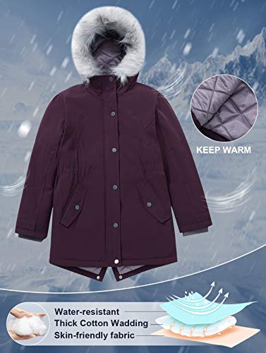 Image of SOLOCOTE Girls Winter Coats Heavyweight Medium Length Warm Jacket With Removable Fur Collar Hooded 3-14Y