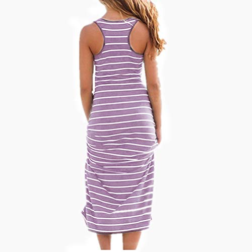 Image of Roselux Women Sleeveless Scoop Neck Striped Maxi Sundresses Loose Racerback Long Dress