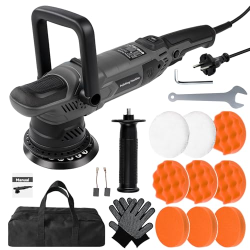 Pulidora Coche Orbital, 1500W 6 Velocidades Pulidora ExcéNtrica MáQuina Pulidoras Coche, Juego De MáQuina De Pulir Con Mango En D Y Lateral Para Pulir Y Encerar Coches, Muebles, Suelos