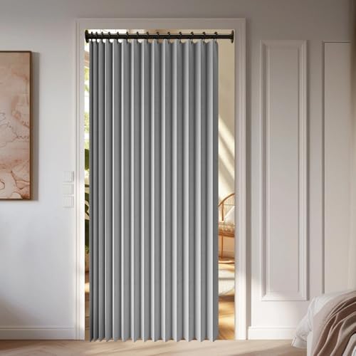 Tende per Armadio a Fisarmonica 100 x 215 cm Divisorio per Stanza, Isolamento Termico, per La Privacy Tenda Pieghevole per Porta per Bagno, Camera da Letto, Grigio