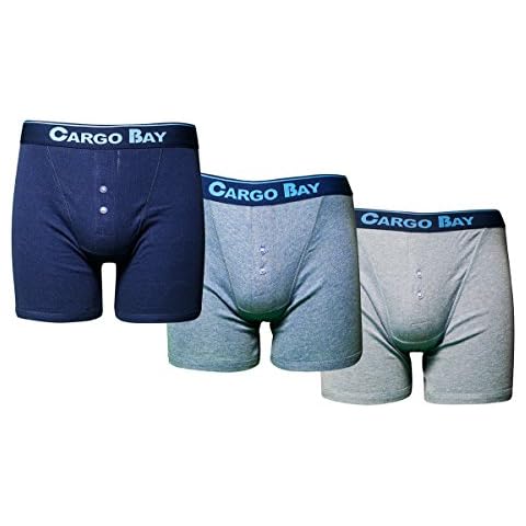 Cargo Bay 3 Pack of Cotton Jersey Button Front Boxers Blue Small Cover