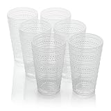 Santa Fe Clear Set of 6 Premium Acrylic Ice Tea Glass 22 oz – Unbreakable Drinkware with Textured...