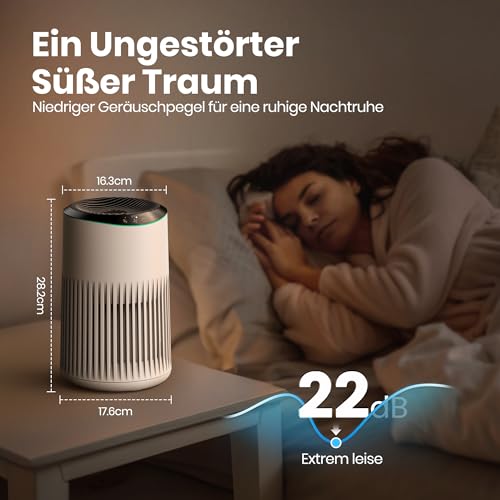 Operan Luftreiniger Allergiker für Zuhause Schlafzimmer Büro, HEPA Luftfilter für Rauch Haustier Schuppen Gerüche bis zu 0,3 µm, Schlafmodus Blaues Umgebungslicht mit Duftschwamm, 22dB, MR2566, Weiß
