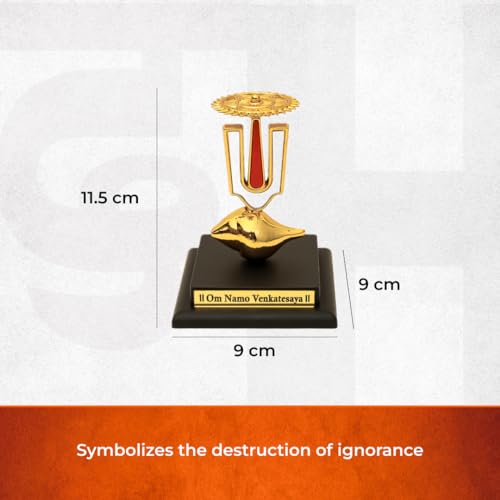 Image of Divine Hindu Shri Vishnu Shankh Tilak Chakra with Base | Lord Vishnu Divine Symbol Showpiece for Home Decor | Shankh Chakra Namam Idol for Office Desk, Car Dashboard & Spiritual Gift