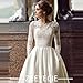Zeeyecie White Long Sleeve Satin Wedding Dresses A-Line Beaded Lace Applique Sparkly Glitter Bridal Gowns with Train for Brides US16W