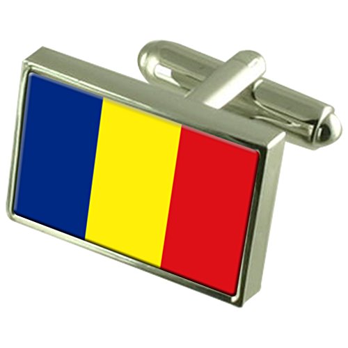 Gemelos de Rumanía con bandera juego de gala con bolsa para regalo de hombre