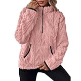 ROFUSSO Sudadera Peluda para Mujer Sudadera Oversize Cálida para Invierno Chaqueta Polar para Invierno Prenda Exterior Cálida y Mullida con Bolsillos(Rosa,XL)