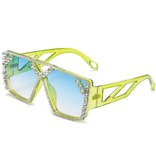 Lunettes de soleil tendance surdimensionnées diamant strass pour femme homme UV400 vert bleu