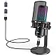 zealsound USB Mikrofon, Ganzmetall RGB Mikrofon für iPhone PC Mac Handy PS5, mit stumm/Gain/Echtzeit-Monitor, für Aufnahme, Singen, Gaming, Streaming,Podcast,YouTube, Konferenz auf Windows Android