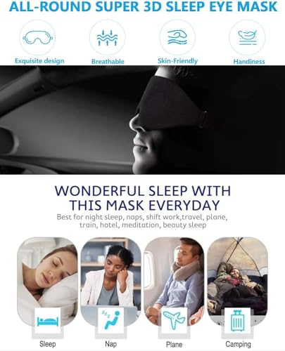 Image of Eye Mask for Sleeping Travel Accessories， Unique Gadgets, 3D Design for Comfort, Black Sleep Mask, 3-Pack Set for Travel and Home Use