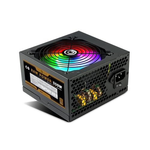 Image of Circle CG RAW Power 550 WATTS Gaming Power Supply /PSU - Non-Modular | 80 Plus Bronze Certified | 120mm RBG Fan | with Active PFC, Flat Black Cables | 550 Watt -Black