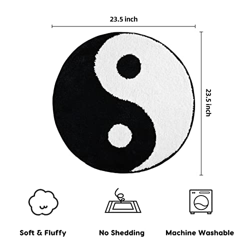 Truedays Yin Yang Bath Mat For Bathroom Floor, Circle Black And White Anti Slip Bath Rug, Round Ultra Soft And Fluffy Machine Washable Bathroom Rugs #TOP2