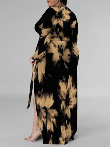Image of PinkPatty Women's Plus Size Long Sleeve Maxi Dress Casual V Neck Slit Tie Waist Wrap Dresses for Party Cocktail
