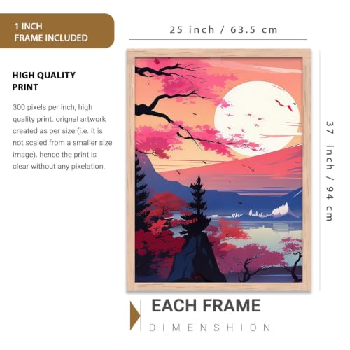 Image of kotart Big Aesthetic Mount Fuji Wall Art Paintings | Mountain Landscape Framed Painting | Nature Art Vastu Frames for Living Room Bedroom Wall Decor Set Of 3 (35x37 Inch)