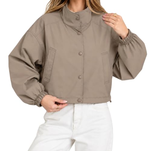 Womens Bomber Jacket Casual Button Down Funnel Neck Waterproof Utility Coat - image 1