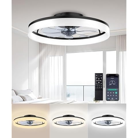 Ceiling Fans with Lights and Remote, 20"Modern Low Profile Ceiling Fan with Light , Stepless Color Temperature Change and 6 Speeds, Flush Mount Ceiling Fans for Bedroom, Kids Room and Living Room. Cover