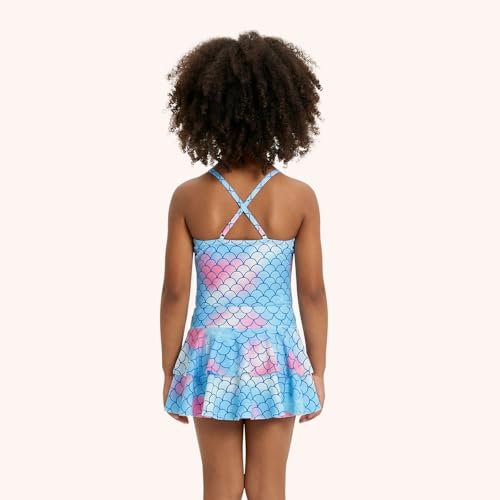Image of DREAM BUS Toddler Girls One Piece Criss-Cross Straps Swimsuits with Tiered Ruffle Skirt Girls Bathing Suit Summer Swimwear