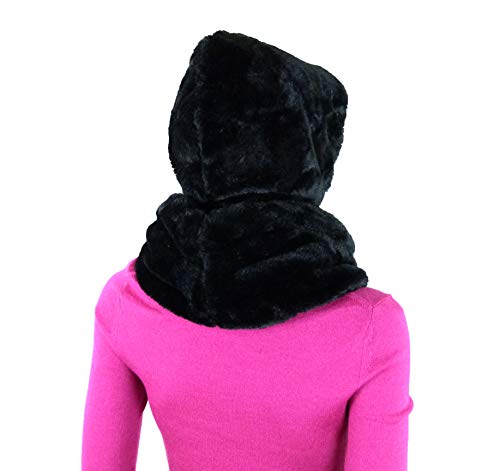 Fashion 21 Women's Thick & Soft Faux Fur Infinity Hood Scarf Head Scarf Shawl Wrap (Hooded - Black) #TOP2