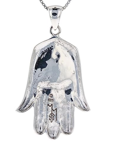 Large Hamsa Hand of Fatima Eye Sterling Silver Pendant Necklace 18"4