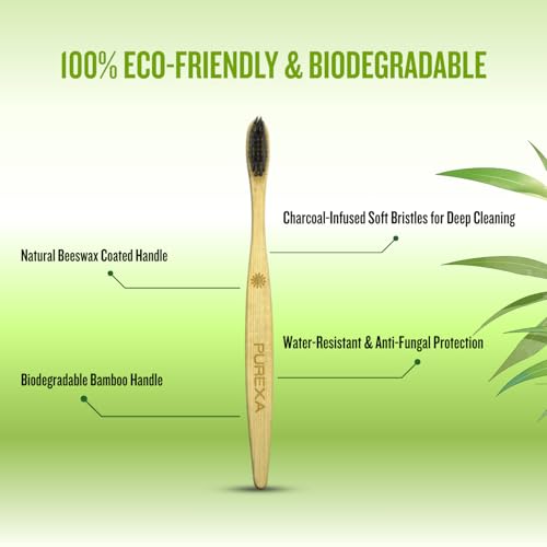 Image of Bamboo Toothbrush Activated Charcoal BPA-Free Soft Bristles Natural Eco-Friendly Biodegradable Wooden Toothbrush for Adults & Kids (Pack of 3)