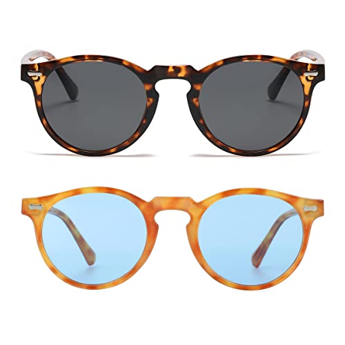 Image of Gleyemor Vintage Polarized Sunglasses for Men Round Sunglasses UV400 Protection Retro Hand-crafted Acetate Frame