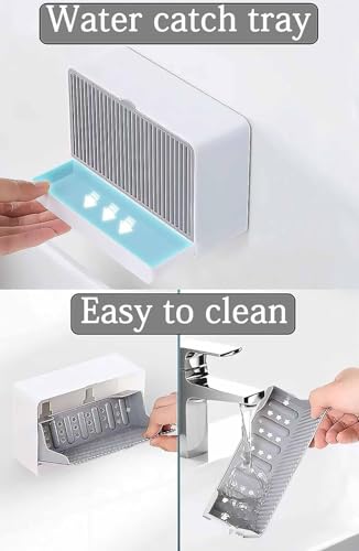Image of Plastic Creative Wall Mounted One & Two Bar Bathroom Soap Box Holder Soap Dish with Drainage Box Soap Box with Lid Double Grid Soap Draining Rack (1, Door Soap Dish)(Multicolor)