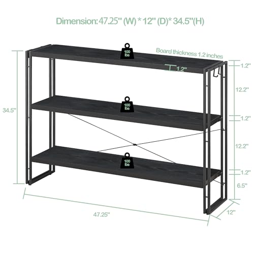 HCHQHS-Bookshelf-3-Tier-Industrial-Bookcase-Black-Open-Book-Shelf-Freestanding-Horizontal-Bookshelves-with-Metal-Frame HCHQHS Bookshelf 3 Tier Industrial Bookcase Black Open Book Shelf Freestanding Horizontal Bookshelves with Metal Frame