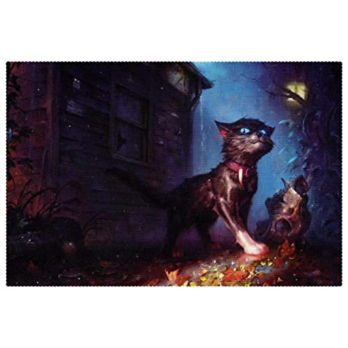 Set de table chat effrayant lavable et isolant, protège table halloween fantaisie en lot de 6 - 2