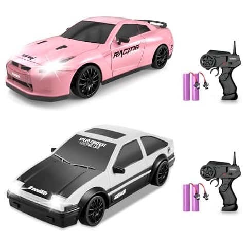 YUAN PLAN 2PCs Drift Car, 2.4ghz 1/24 High Speed Remote Control2PCS Drift Car RC Cars Drifting RC Car Racing Car Model Vehicle, 4WD Racing Car Toy Car with LED Lights for Boys Girls Adults Cover