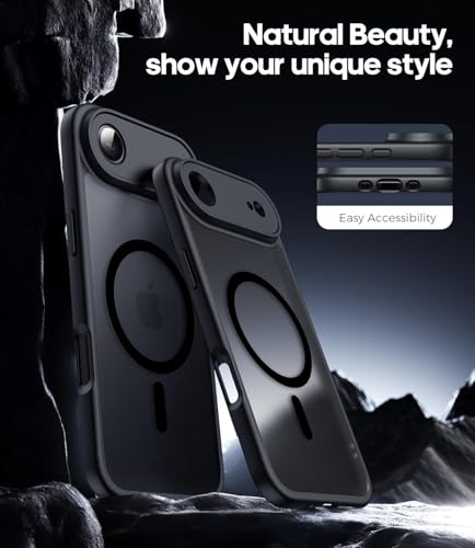 Image of Elzzi Magnetic for iPhone 17 Air Case (Compatible with MagSafe)(with Camera Lens Protection) Slim Translucent Matte Shockproof with Anti-Fingerprint Phone Case,Black
