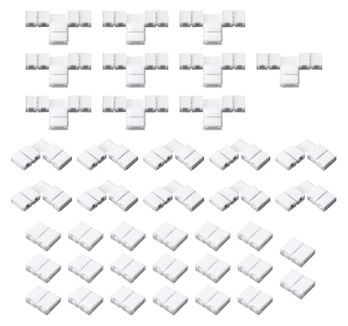 HAXIHA 40pcs 2pin Kit de Conector de Tira de Luz LED RGB 10mm Conector sin Huecos tira de 2 pines,L Forma Conectores Esquinas,Conectores en Forma de T,para 10mm 5050 RGB LED Strip